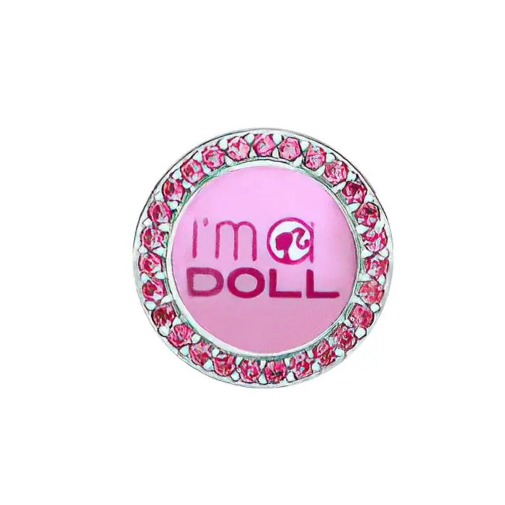 - Barbie inspired pink sparkling I’m a Doll pink enamel charm